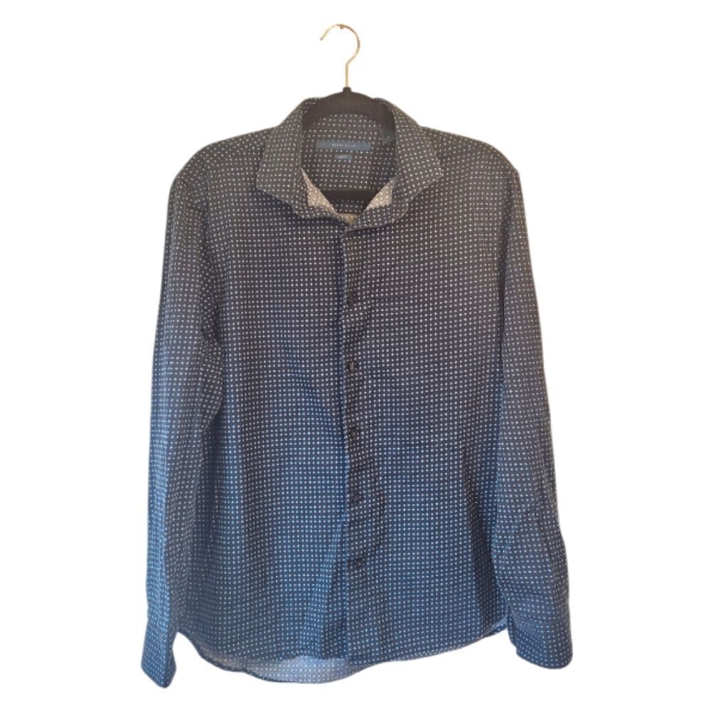 Perry Ellis Black Ditsy Motif Button Down Shirt